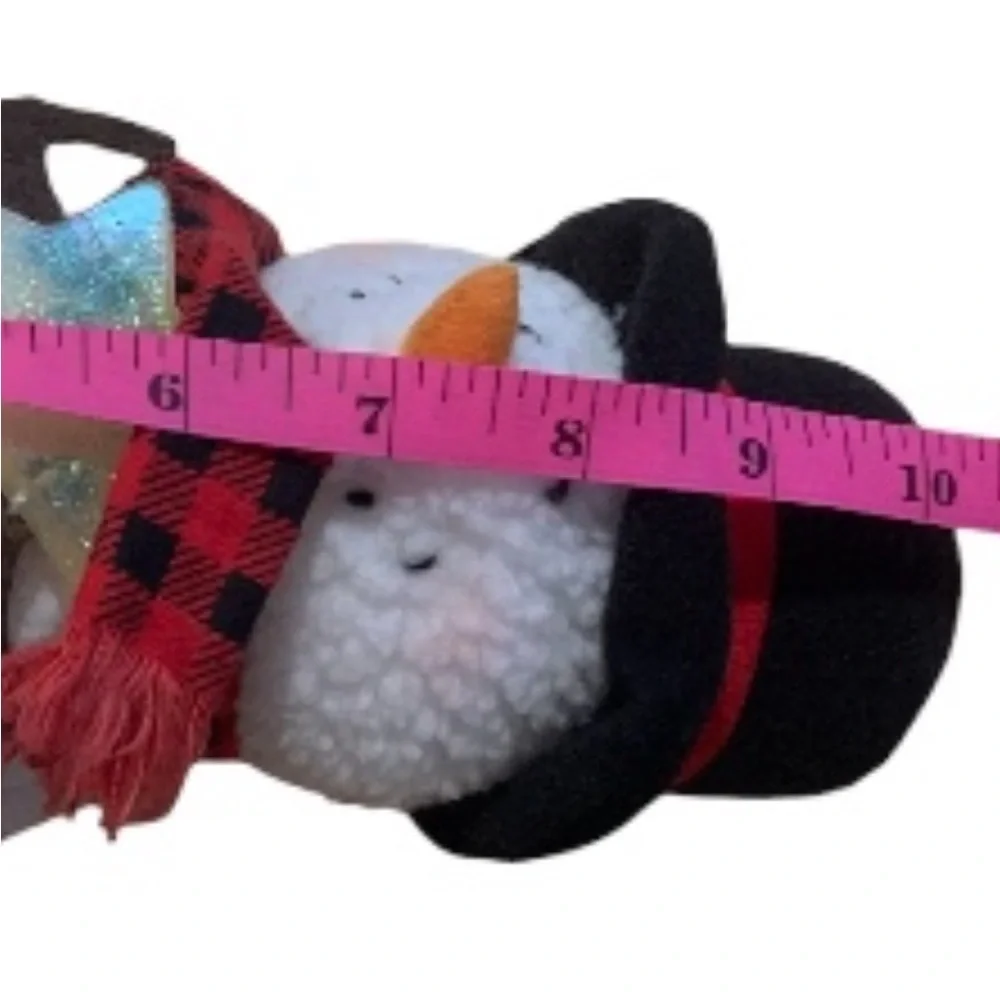 Festive Hallmark Snowman Tree Topper Plushy Figurine with Red Scarf Holding Star